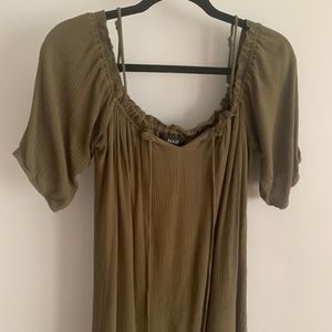 Naif, Army/Forest Green Boho Dress, Flowy Off the Shoulder, Women's Medium